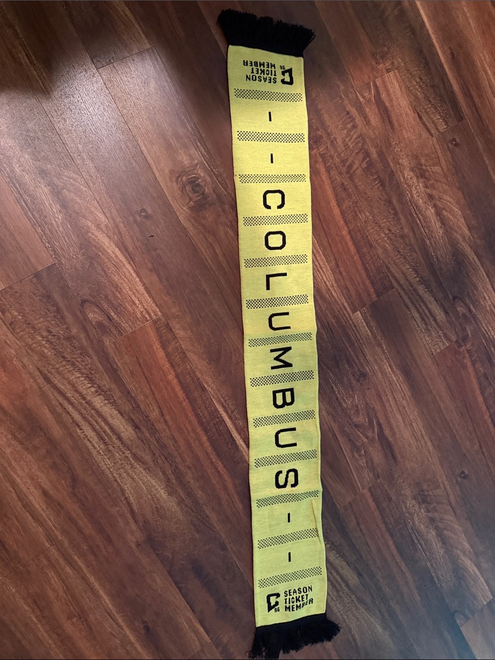 Columbus crew Yellow Knit Scarf with Black Lettering